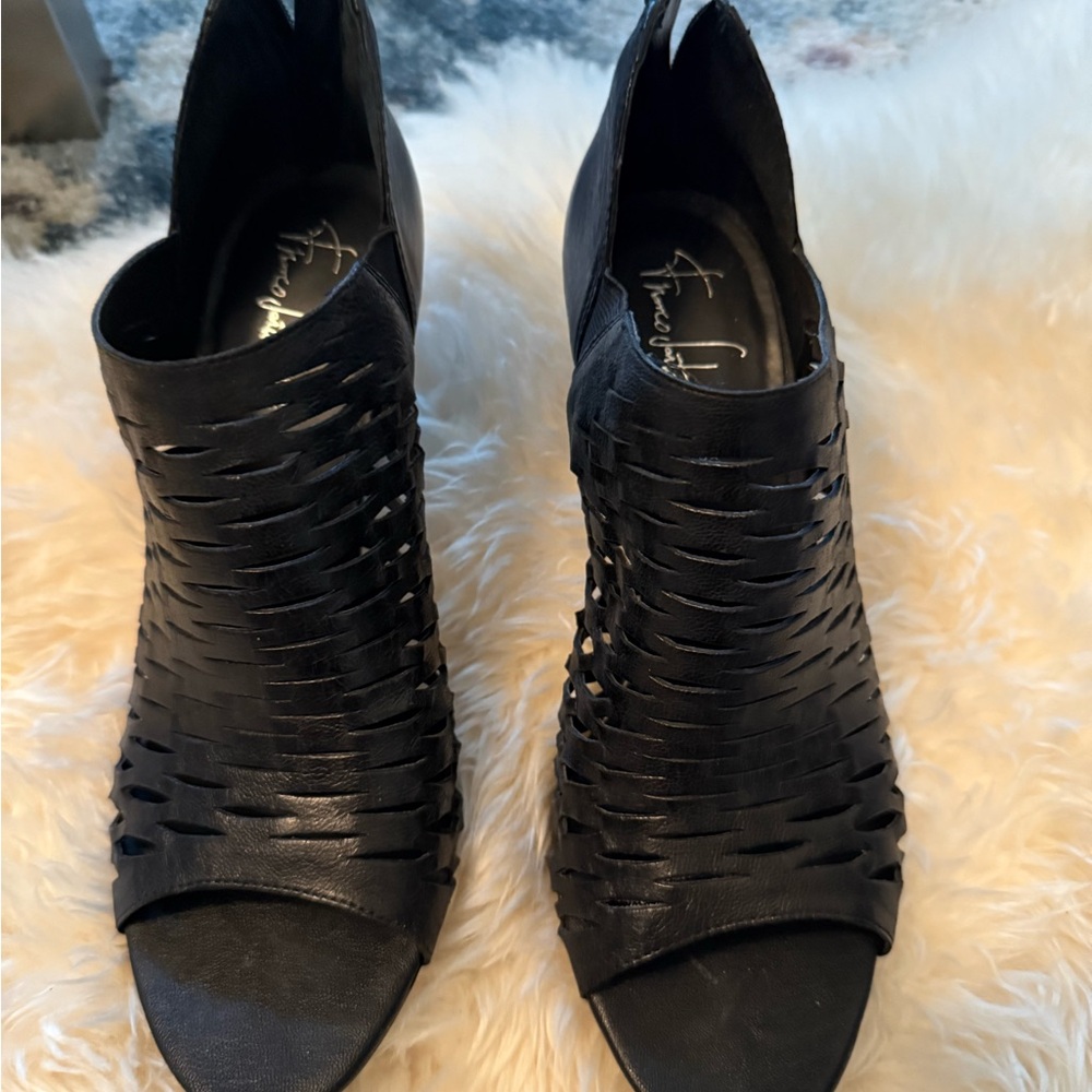 Franco Sarto Black Woven Leather Heels